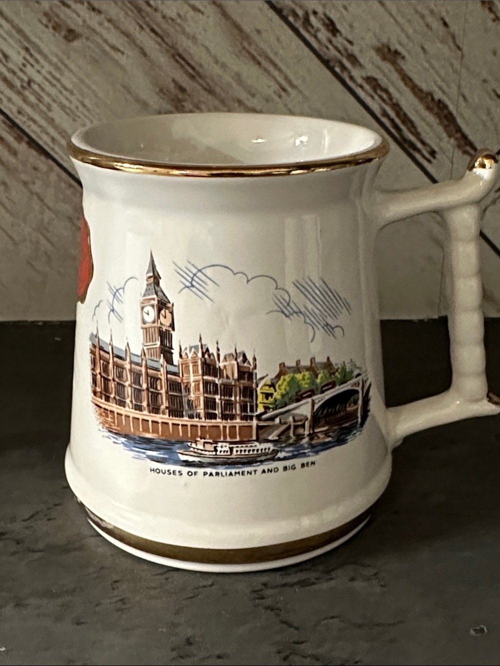 Prince White Ceramic Mug with Gold Trim and London Houses of Parliament Scene